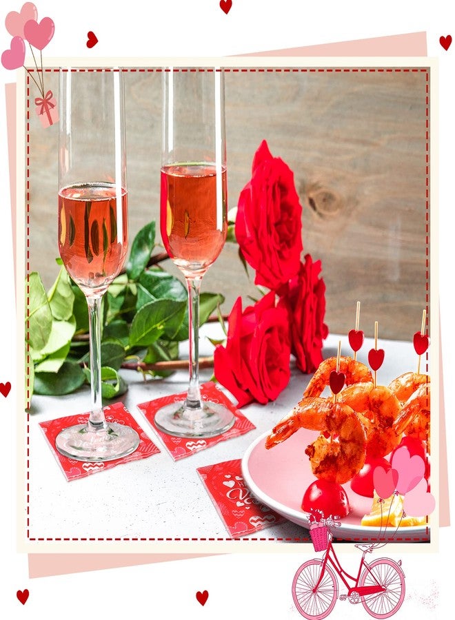 تيلينغ 200 قطعة من مناديل ورقية للاستخدام مرة واحدة لعيد الحب، طبقتان، مزينة بقلوب، مناسبة للمشروبات والغداء والعشاء، ديكور عيد الحب، مناديل كوكتيل لعيد الحب السعيد لحفلات الزفاف والعشاء (رقيقة) - Image 2